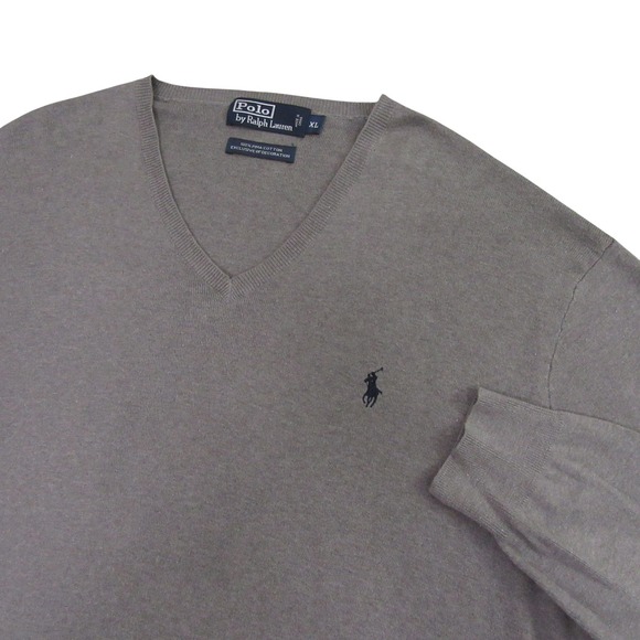 Polo Ralph Lauren Mens Pullover Sweater XL Gray 100% Pima Cotton V Neck - Picture 1 of 10
